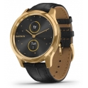 Zegarek Garmin Vivomove  Luxe - Koperta ze stali nierdzewnej z 24-karatowym złotem PVD z czarnym wytłaczanym paskiem z włoskiej skóry