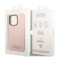 Oryginalne Etui IPHONE 14 PRO MAX Guess Hard Case Silicone Logo Plate MagSafe różowe