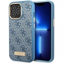 Oryginalne Etui IPHONE 14 PRO MAX Guess Hard Case 4G Logo Plate MagSafe niebieskie