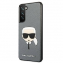 Oryginalne Etui SAMSUNG GALAXY S21 FE Karl Lagerfeld Hardcase Saffiano Ikonik Karl's Head KLHCS21FSAKHSL srebrne