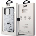Oryginalne Etui APPLE IPHONE 15 PRO Karl Lagerfeld Hardcase Fixed Glitter Choupette Logo Metal Pin (KLHCP15LGCNPSG) srebrne