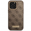 Oryginalne Etui IPHONE 14 PRO Guess Hard Case 4G Logo Plate MagSafe (GUHMP14LU4GPRW) brązowe