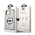 Oryginalne Etui IPHONE 14 PLUS Karl Lagerfeld Hardcase Glitter Choupette Patch (KLHCP14MG2CPS) srebrne