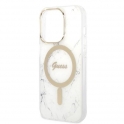 Oryginalne Etui IPHONE 14 PRO Guess Hardcase Marble MagSafe + Wireless Charger (GUBPP14MHMEACSH) białe