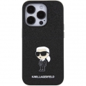 Oryginalne Etui APPLE IPHONE 15 PRO Karl Lagerfeld Hardcase Fixed Glitter Ikonik Logo Metal Pin (KLHCP15LGKNPSK) czarne