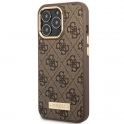 Oryginalne Etui IPHONE 14 PRO Guess Hard Case 4G Logo Plate MagSafe (GUHMP14LU4GPRW) brązowe