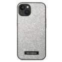 Oryginalne Etui IPHONE 14 PLUS Karl Lagerfeld Hardcase Glitter Plaque Logo (KLHCP14MG2ELS) srebrne