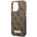 Oryginalne Etui IPHONE 14 PRO Guess Hard Case 4G Logo Plate MagSafe (GUHMP14LU4GPRW) brązowe