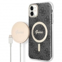 Oryginalne Etui IPHONE 11 Guess Hardcase 4G Print MagSafe + Wireless Charger (GUBPP13XH4EACSW) czarne