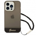 Oryginalne Etui IPHONE 14 PRO MAX Guess Hardcase Translucent Pearl Strap czarne
