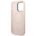 Oryginalne Etui IPHONE 14 PRO MAX Guess Hard Case Silicone Logo Plate MagSafe różowe