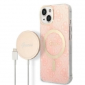 Oryginalne Etui IPHONE 14 PLUS Guess Hardcase 4G Print MagSafe + Wireless Charger (GUBPP13LH4EACSW) różowe