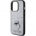 Oryginalne Etui APPLE IPHONE 15 PRO Karl Lagerfeld Hardcase Fixed Glitter Choupette Logo Metal Pin (KLHCP15LGCNPSG) srebrne