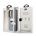 Oryginalne Etui SAMSUNG GALAXY S21 FE Karl Lagerfeld Hardcase Saffiano Ikonik Karl's Head KLHCS21FSAKHSL srebrne