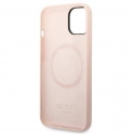 Oryginalne Etui IPHONE 14 PLUS Guess Hard Case Silicone Logo Plate MagSafe różowe