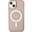 Oryginalne Etui IPHONE 14 PLUS Guess Hardcase Glitter Gold MagSafe (GUHMP14MHCMCGP) różowe