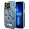 Oryginalne Etui IPHONE 13 PRO Guess Hard Case 4G Logo Plate MagSafe niebieskie