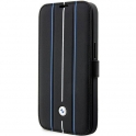 Mercedes Oryginalne Etui IPHONE 14 PRO BMW Bookcase Leather Stamp Blue Lines (BMBKP14L22RVSK) czarne