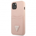 Etui IPHONE 13 MINI Guess Hardcase Saffianotriangle Logo Cardslot (GUHCP13SPSATPP) różowe