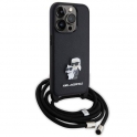 Oryginalne Etui APPLE IPHONE 15 PRO Karl Lagerfeld Hardcase Crossbody Saffiano Metal Pin Karl & Choupette (KLHCP15LSAKCPSK) czarne