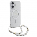 Oryginalne Etui IPHONE 16 Guess Hardcase IML Glitter With Pearl Strap MagSafe (GUHMP16SHGCRELST) transparentne