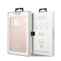Oryginalne Etui IPHONE 13 PRO Guess Hard Case Silicone Logo Plate MagSafe (GUHMP13LSPLP) różowe