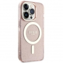 Oryginalne Etui IPHONE 14 PRO MAX Guess Hardcase Glitter Gold MagSafe (GUHMP14XHCMCGP) różowe