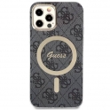 Oryginalne Etui IPHONE 12 / 12 PRO Guess Hardcase 4G Print MagSafe + Wireless Charger (GUBPP14MH4EACSB) czarne