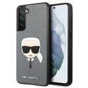 Oryginalne Etui SAMSUNG GALAXY S21 FE Karl Lagerfeld Hardcase Saffiano Ikonik Karl's Head KLHCS21FSAKHSL srebrne