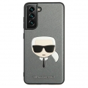 Oryginalne Etui SAMSUNG GALAXY S21 FE Karl Lagerfeld Hardcase Saffiano Ikonik Karl's Head KLHCS21FSAKHSL srebrne