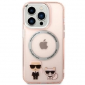 Oryginalne Etui IPHONE 14 PRO Karl Lagerfeld Hardcase Karl & Choupette Aluminium Magsafe (KLHMP14LHKCP) różowe