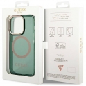 Oryginalne Etui IPHONE 14 PRO MAX Guess Hard Case Gold Outline Translucent MagSafe zielone