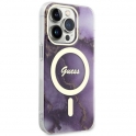 Oryginalne Etui IPHONE 14 PRO MAX Guess Hardcase Golden Marble Collection MagSafe (GUHMP14XHTMRSU) fioletowe