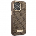 Oryginalne Etui IPHONE 14 PRO Guess Hard Case 4G Logo Plate MagSafe (GUHMP14LU4GPRW) brązowe