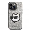Oryginalne Etui IPHONE 14 PRO MAX Karl Lagerfeld Hardcase Glitter Choupette Patch (KLHCP14XG2CPS) srebrne