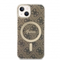 Oryginalne Etui IPHONE 14 PLUS Guess Hardcase 4G Print MagSafe + Wireless Charger (GUBPP14MHMEACSK) brązowe