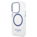 Oryginalne Etui IPHONE 14 PRO MAX Guess Hard Case Metal Outline Magsafe (GUHMP14XHTRMB) niebieskie