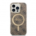 Oryginalne Etui IPHONE 14 PRO Guess Hardcase 4G Print MagSafe + Wireless Charger (GUBPP14MH4EACSW) brązowe