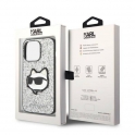 Oryginalne Etui IPHONE 14 PRO Karl Lagerfeld Hardcase Glitter Choupette Patch (KLHCP14LG2CPS) srebrne