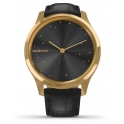 Zegarek Garmin Vivomove  Luxe - Koperta ze stali nierdzewnej z 24-karatowym złotem PVD z czarnym wytłaczanym paskiem z włoskiej skóry