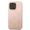 Oryginalne Etui IPHONE 13 PRO Guess Hardcase Peony Logo Plate MagSafe (GUHMP13LSAPSTP) różowe