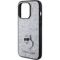 Oryginalne Etui APPLE IPHONE 15 PRO MAX Karl Lagerfeld Hardcase Fixed Glitter Choupette Logo Metal Pin (KLHCP15XGCNPSG) srebrne